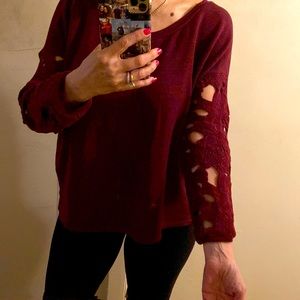 American Eagle macrame sleeve, open back top